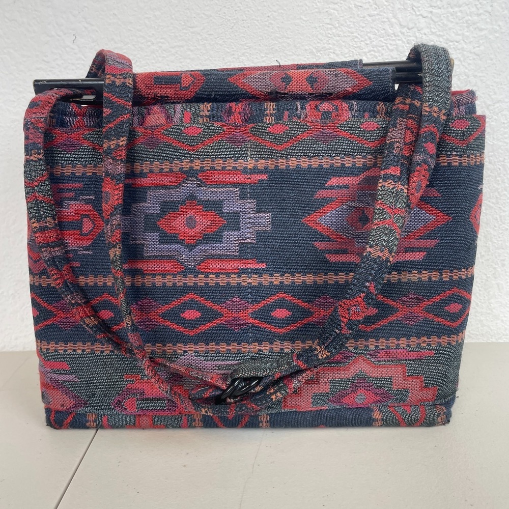 Vintage Toby Weston Purse Handbag Red Aztec Tribal Tapestry‎ Shoulder Bag USA